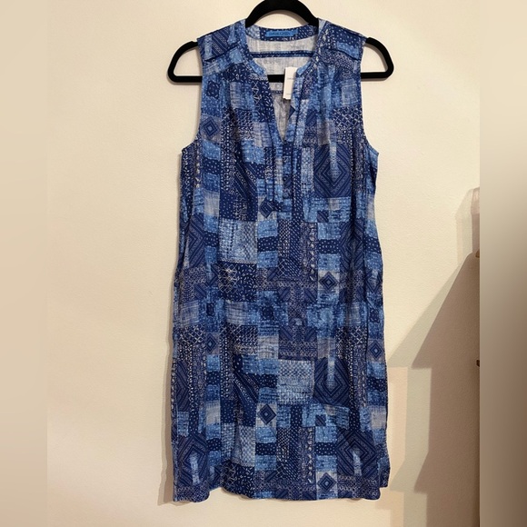 J.McLaughlin Nylee Linen Sleeveless Dress Blue Diamond Patch S NWT - Picture 2 of 9